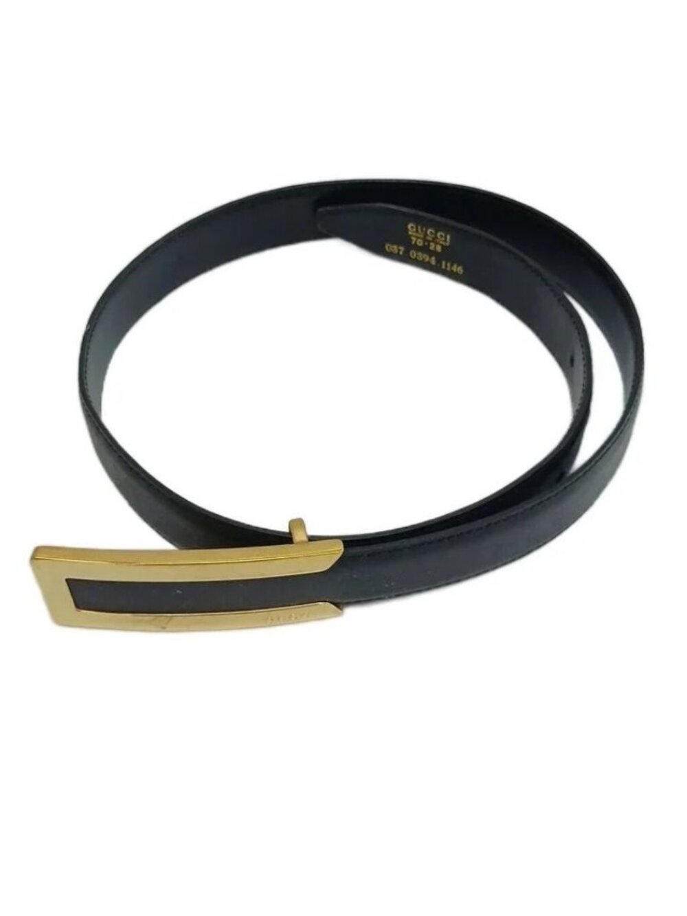 Gucci Belt Leather Buckle Square Logo Gold 70 28 Black